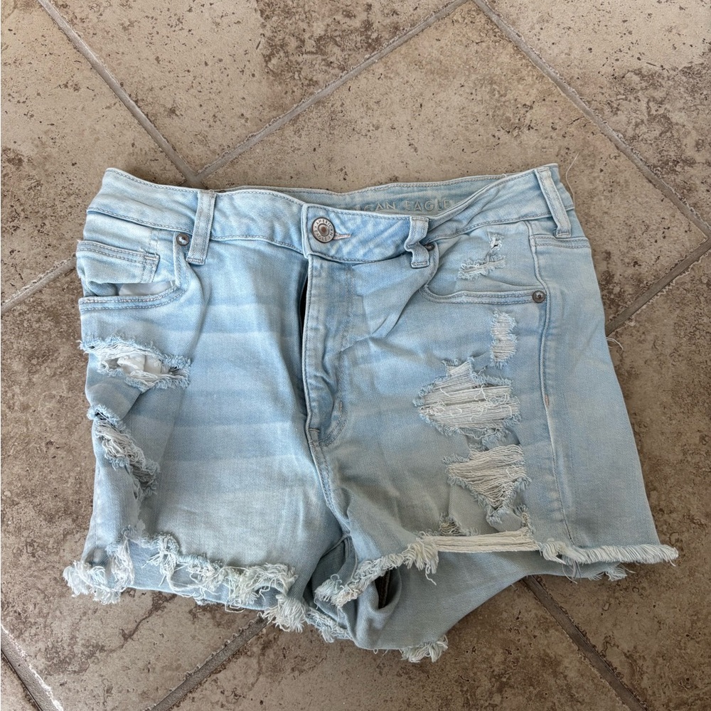 American Eagle Outfitters Blue Jean Shorts Distressed Frayed Hem